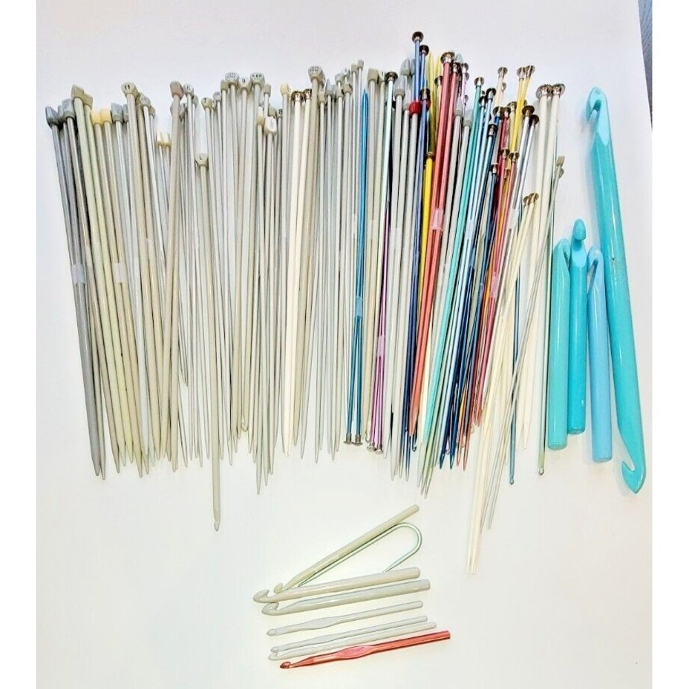 Vintage Mixed Lot Knitting Needles Crochet Hooks Aluminum Plastic Wood Metal